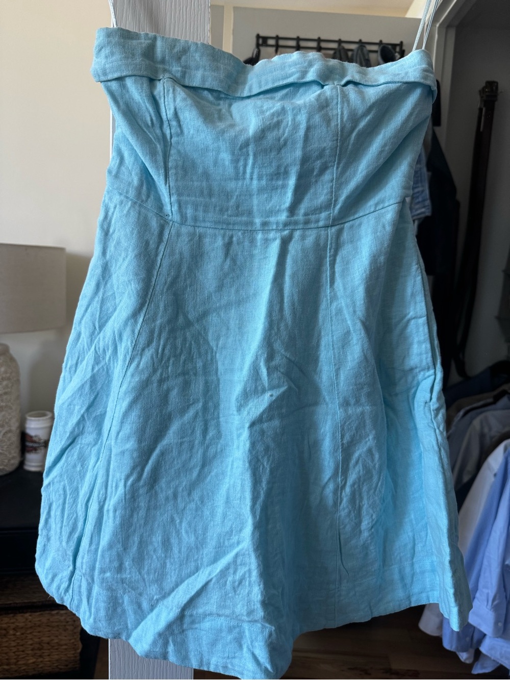 Abercrombie & Fitch Aqua Strapless Linen-Blend Dress